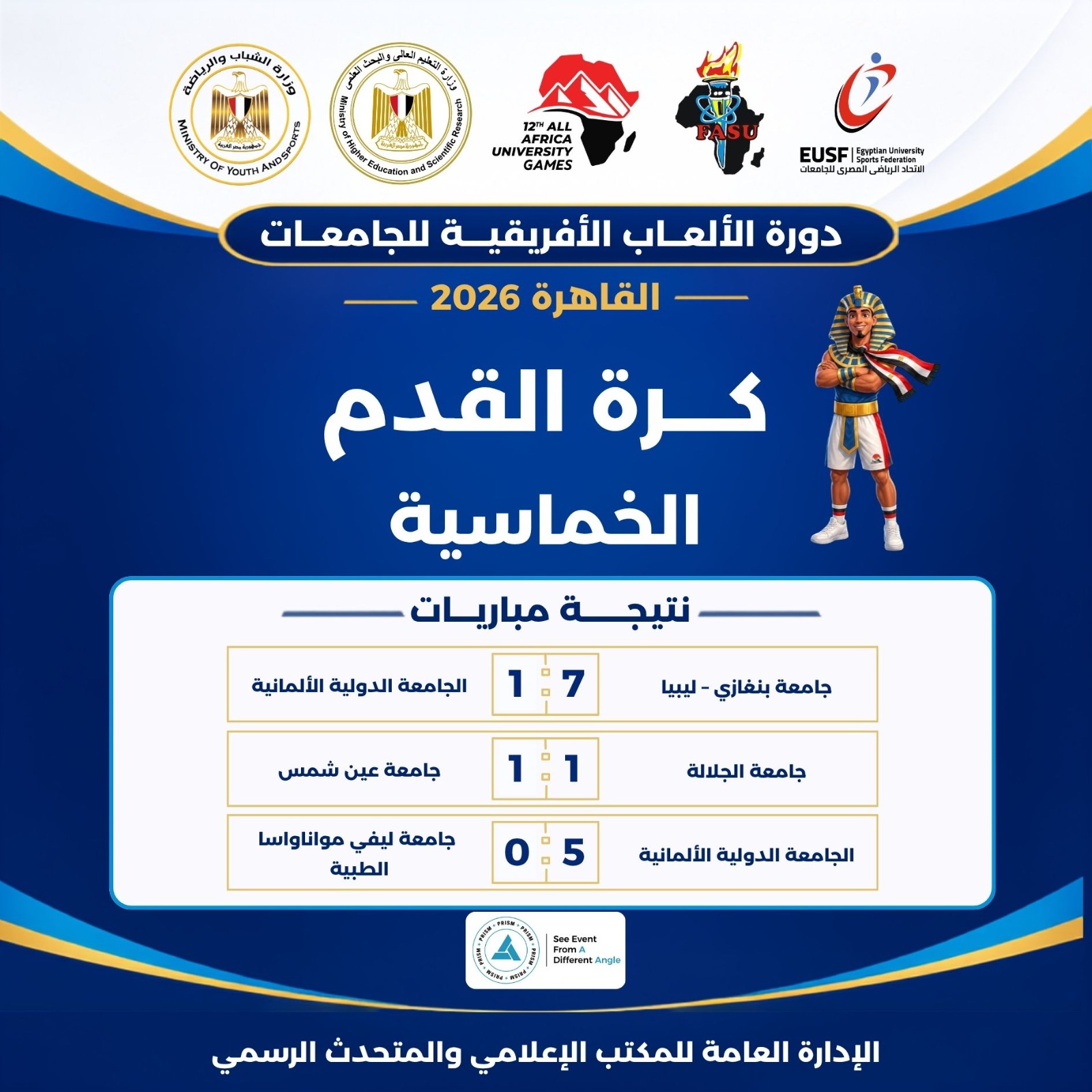 «القاهرة 2026».. انتصارات لعين شمس وبنغازي وسفنكس وهليوبوليس والجامعة الدولية الألمانية في كرة القدم الخماسية