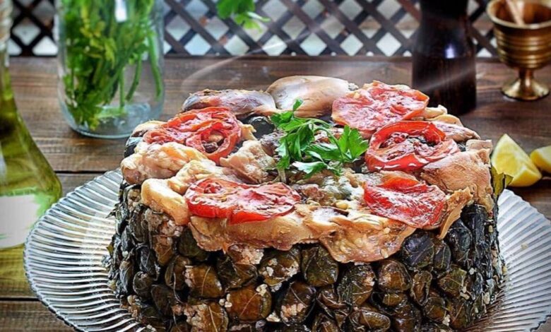 طاجن كوارع بمحشي ورق العنب