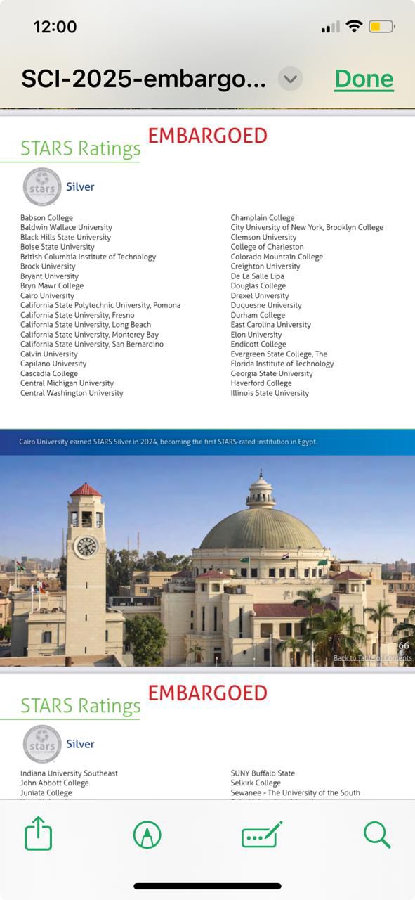 توثيق عالمي بريادة جامعة القاهرة في الممارسات المستدامة داخل الحرم