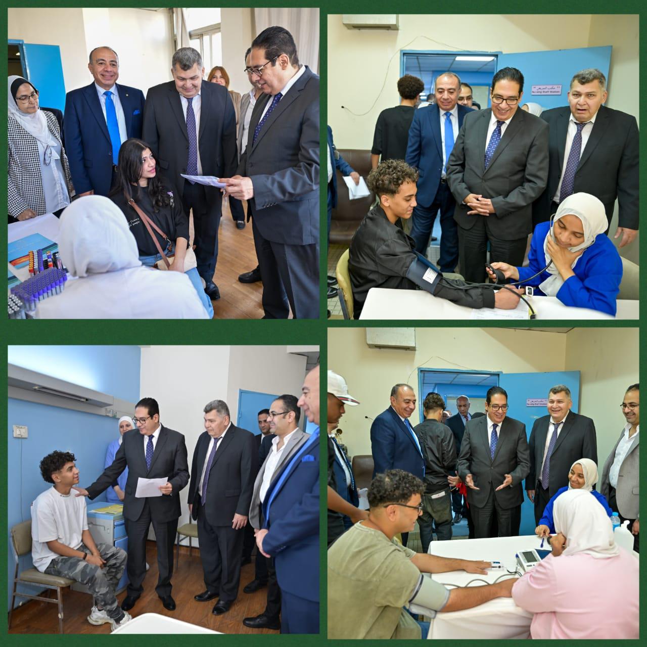 عبد الصادق يتفقد إجراءات الكشف الطبي على طلاب القاهرة الأهلية بالفرنساوى.