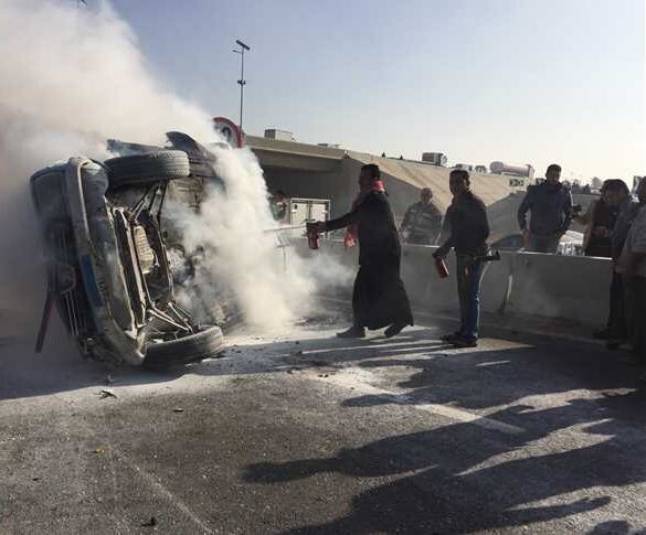 مصرع شخص في حريق سيارة ملاكي بطريق شبرا بنها الحر بالقليوبية
