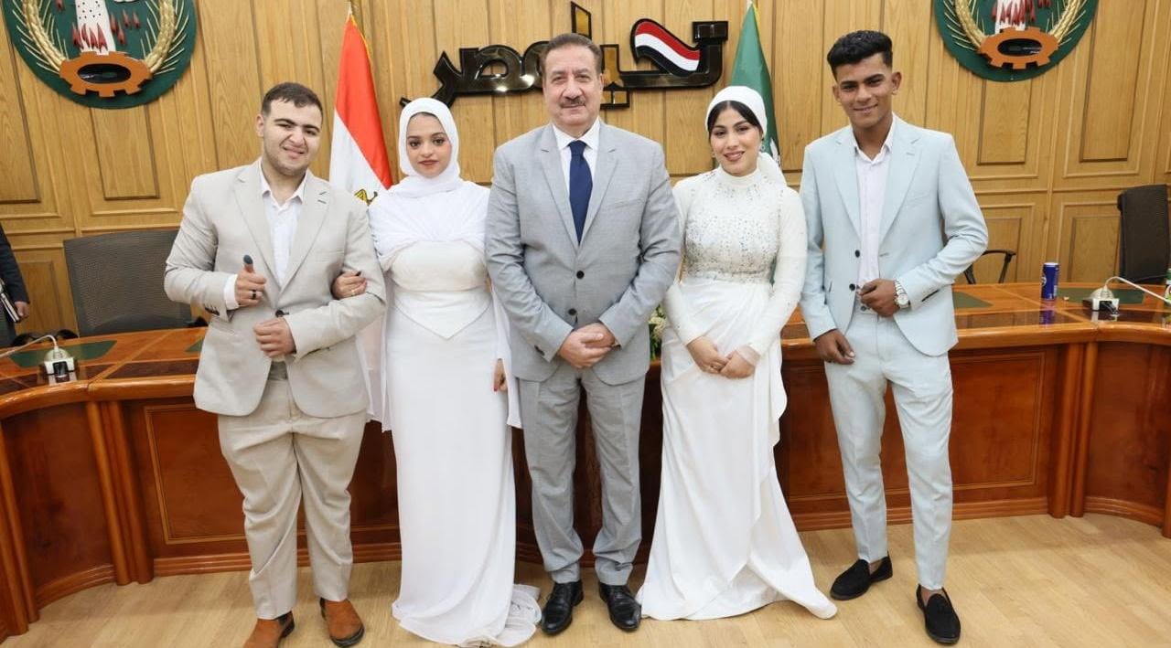 محافظ المنوفية يشهد عقد قران عروسين يتيمين من مؤسسة تربية البنين والبنات