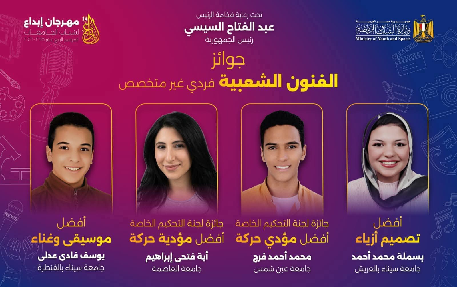 جامعة عين شمس تواصل التألق في مهرجان «إبداع 14» وتحصد المركز الأول في الفنون الشعبية