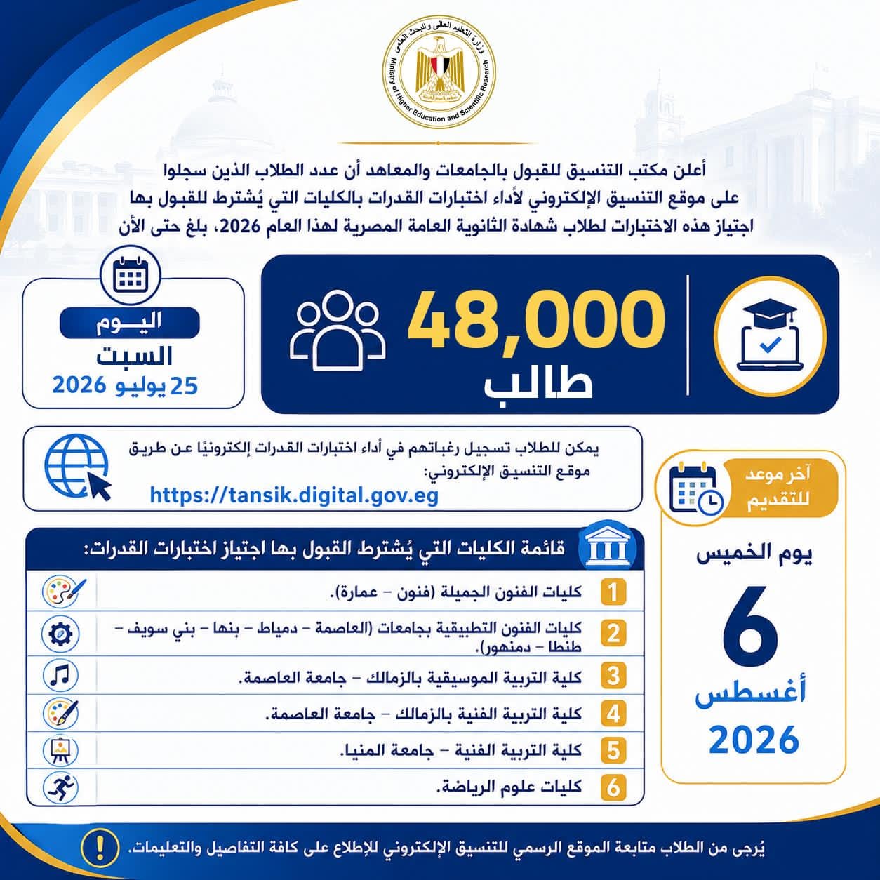 48 ألف طالب يسجلون لأداء اختبارات القدرات